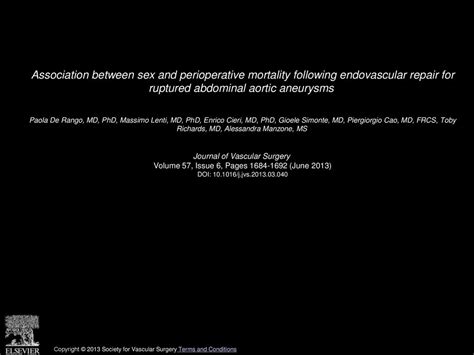 Association Between Sex And Perioperative Mortality Following Endovascular Repair For Ruptured