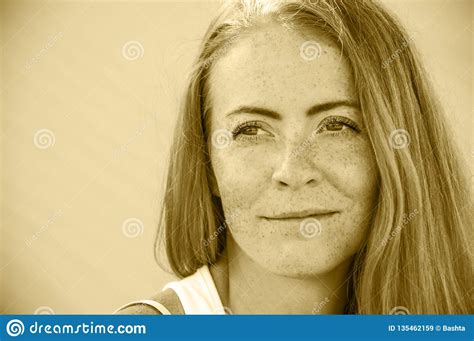 Young Girl With Red Hair And Freckles Toned Stock Image Image Of