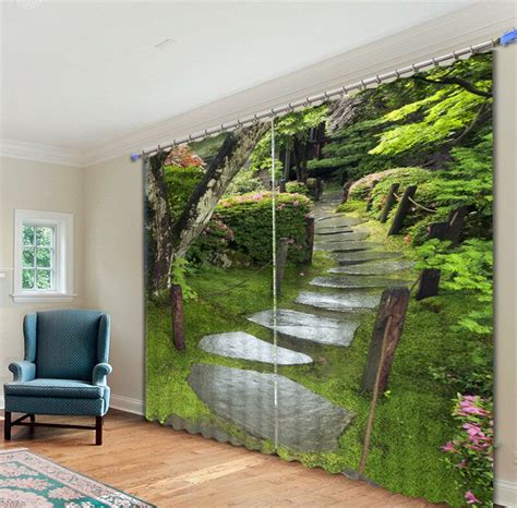 Nature Scenery Curtains 3d Painting Blackout Curtains Office Room
