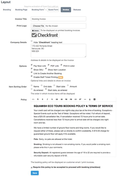 Booking Invoice Layout Checkfront