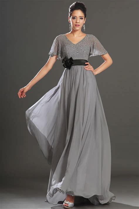 0567 1hs Elegant Long Party Evening Dress 2014 Gray Beaded Empire Dresses Wedding For Women In