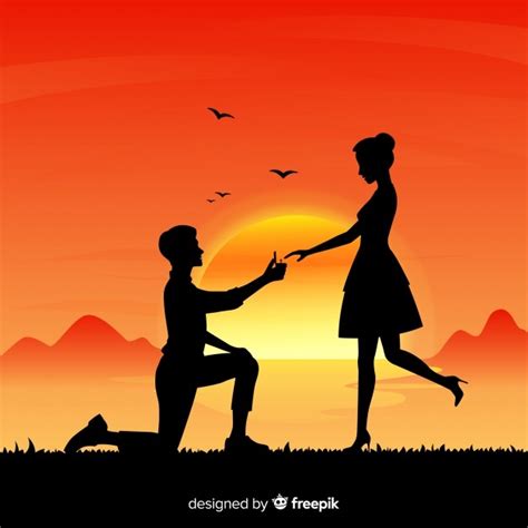 Marriage Proposal Composition With Silhouette Style Vector Free Download