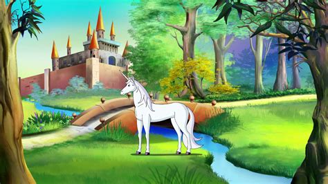White Unicorn Near A Fairy Tale Castle Uhd Motion Background Storyblocks