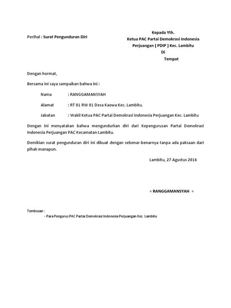 Entah bagi yang ingin resign dari tempat kerja di . Contoh Surat Pengunduran Diri Ketua Pemuda : 19 Contoh ...