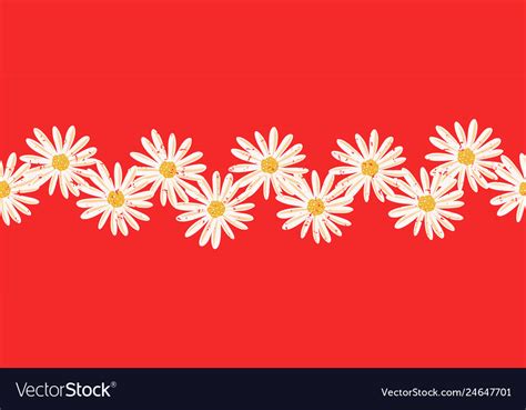 Daisy Flowers Seamless Border Distressed Vector Image