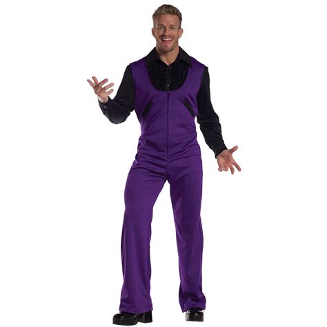 Mens 70s Purple Vintage Jumpsuit Disco Halloween Costume