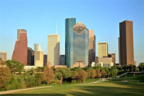 Houston Downtown Skyline At Sunset Stock Photo Image Of Business