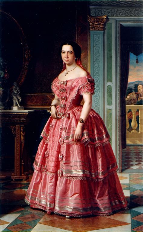 Retrato De Una Dama En Rosa Y Blanco Por Ángel María Cortellini