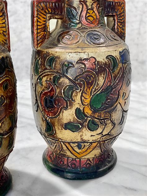 Vintage Japanese Ceramic Birds Of Paradise Handle Urn Vases Etsy