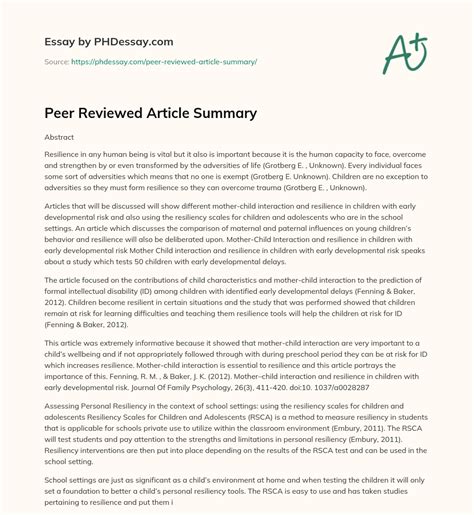 Peer Reviewed Article Summary Phdessay Com