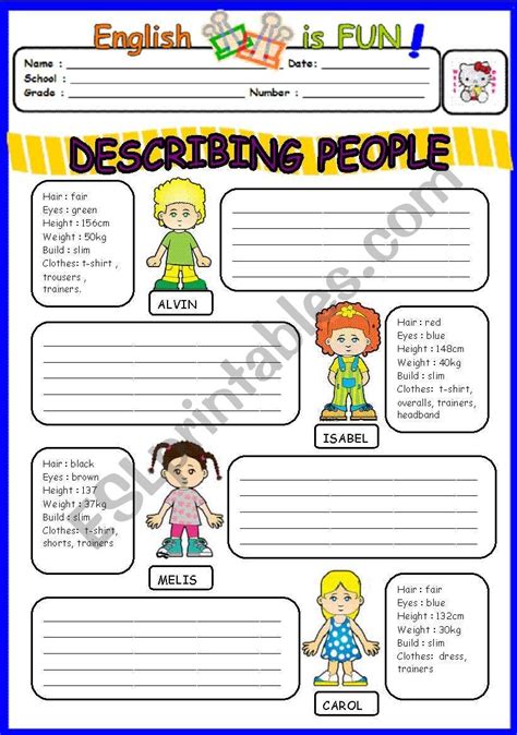 Describing People Worksheet Vocabulary Worksheets Writing Worksheets