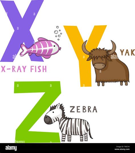 Alfabeto Inglés Animal X Y Y Z Letras Con Cute Dibujos Animados Peces