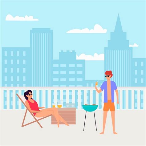 Free Vector Staycation On A Rooftop Terrace
