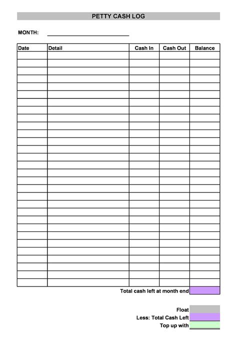 Petty Cash Journal Template Free Printable Templates