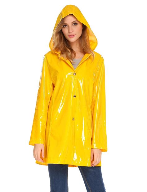 Elesol Women Rain Poncho Coat For Adults Hooded Waterproof Raincoat With Buttons Outdoor Yellow