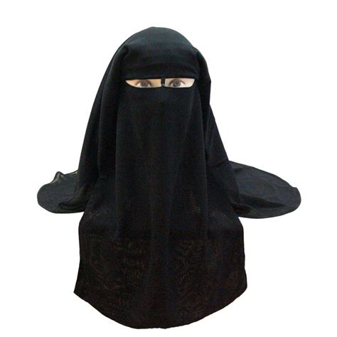 Muslim Bandana Scarf Islamic 3 Layers Niqab Burqa Bonnet Hijab Cap Veil Headwear Black Face