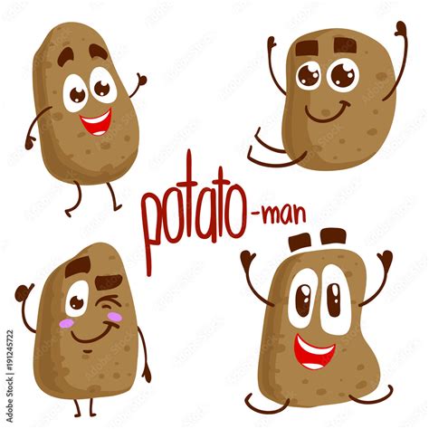 Vector Set Of Potato Characters Emotions Isolated On White Background