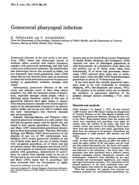 Gonococcal Pharyngeal Infection Sexually Transmitted Infections