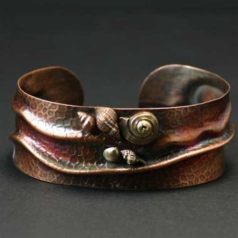 Copper Cuff Bracelet With Pure Copper And Bronze Seashells Etsy
