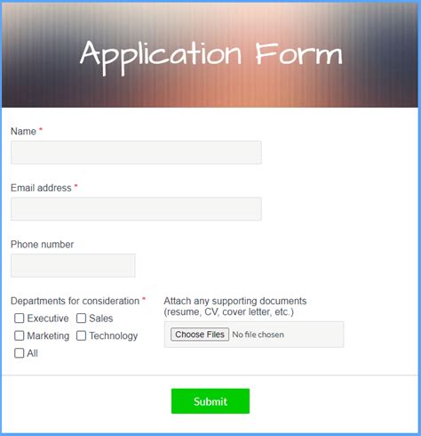 Application Form Template Formsite