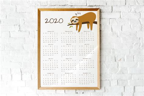 2020 Printable Year At A Glance Calendar Monthly Calendar Year