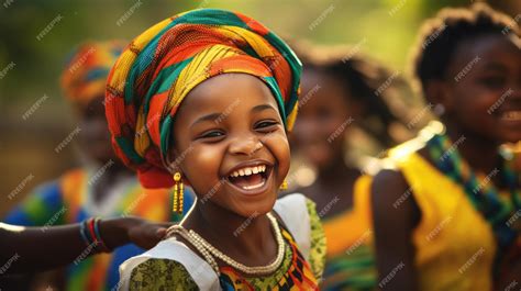 Premium Ai Image African Girl In National Dress Dancing In The Street