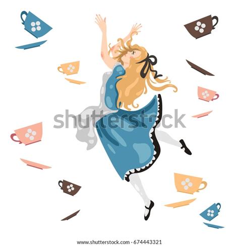 Cartoon Illustration Alice Wonderland Falling Cups Stock Vector