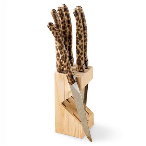 Laguiole Leopard Steak Knives In Wood Block Gumps