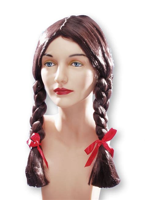 Loftus Women Braided Pigtails With Red Bows Wig Brown One Size