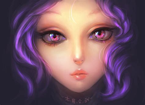 Wallpaper Face Painting Illustration Eyes Purple Hair Blue