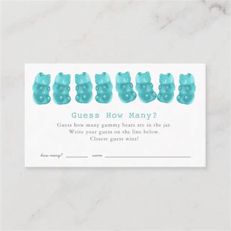 Guess How Many Gummy Bears Blue Baby Shower Game Enclosure Card Zazzle