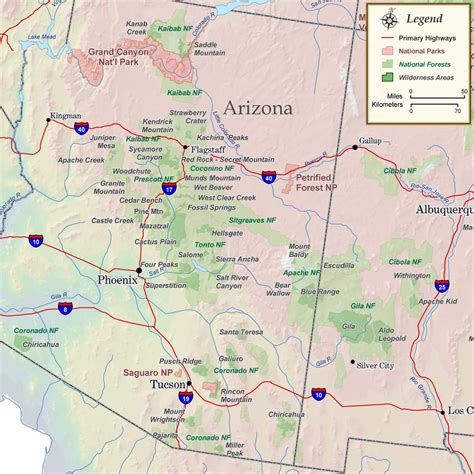 Arizona National Parks Forests And Wilderness Map Rocky Mountain Maps
