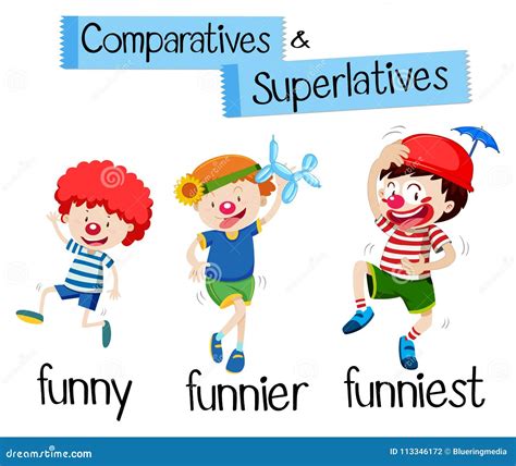 Comparatives And Superlatives For Word Funny Stock Illustration