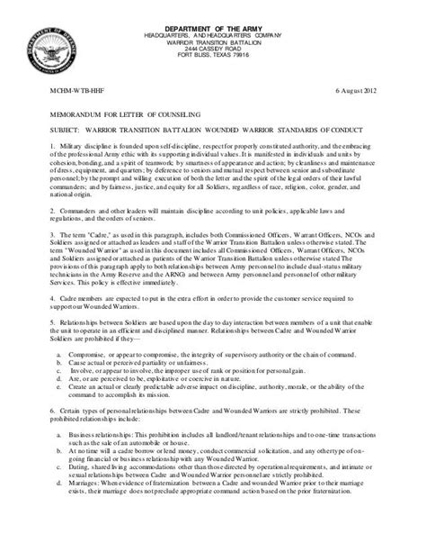 Ww Standards Of Conduct Letter Of Counseling