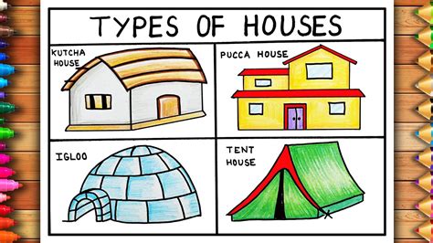 4 Different Types Of Houses Drawing Kutcha House Drawing Pucca