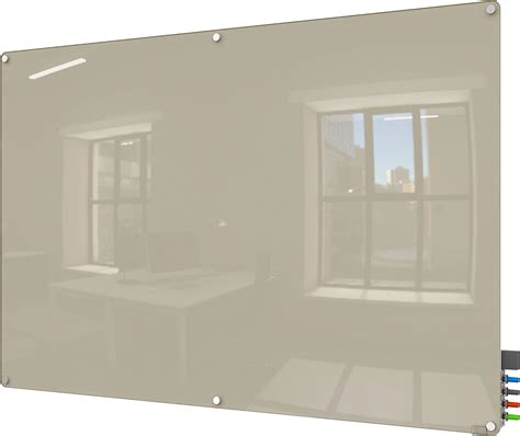 4 X6 Harmony Glass Whiteboard Radius Corners Gray 4 Markers And Eraser Office