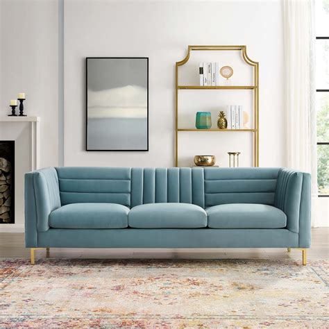 Ingenuity Channel Tufted Performance Velvet Sofa In Light Blue Hyme