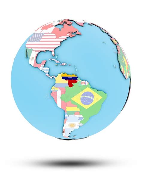 Venezuela On Political Globe With Flags Stock Illustration