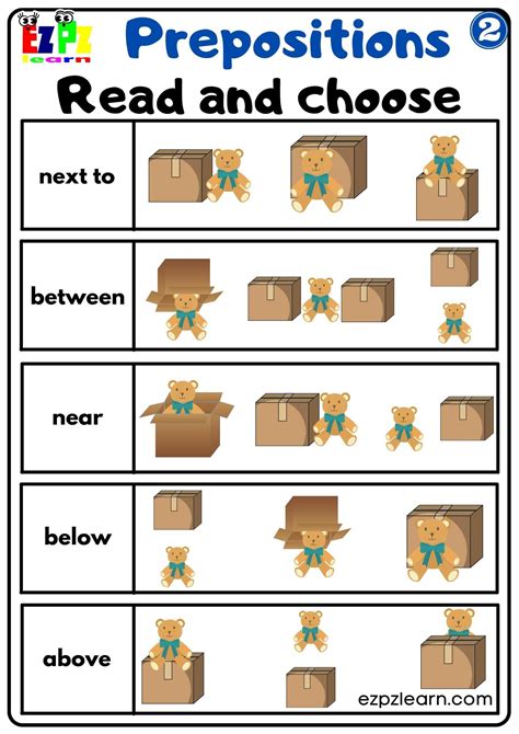 Prepositions Of Place Read And Choose Worksheet For Kindergarten And