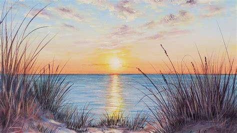 Sand Dunes Beach Sunset Seascape Acrylic Painting Live Tutorial
