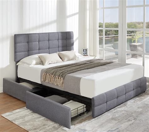 Buy Amerlife Queen Size Bed Frame With 4 Storage Drawers And Headboard Queen Button Tufted