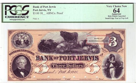 Bank Of Port Jervis 3 Proof 1850s Orange County Ny Pcgs Graded Very