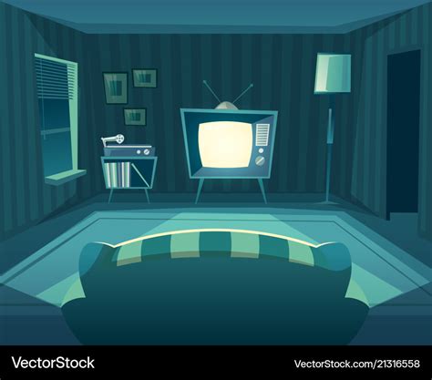 Cartoon Living Room At Night Interior Royalty Free Vector