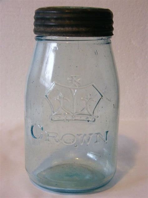 Aqua Quart No Dot Crown Fruit Jar Jar Canning Jar Lids Mason Jar Diy