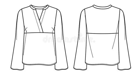 Woman V Neck Blouse Technical Drawing Stock Vector Illustration Of