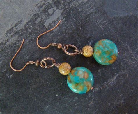 Beautiful Turquoise And Jasper Earrings Antique By Sewartzee 10 00