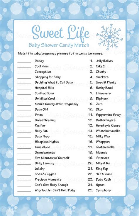 Provide little canisters of playdough and cupcake liners for your guests to mold their own babies. Sweet Life Candy Match Game - Printable Download - Blue ...