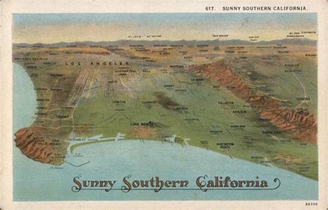 Sunny Southern California Topographical Map Los Angeles Ca Postcard