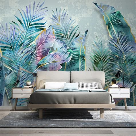 Custom Mural Wallpaper Nordic Tropical Plant Leaves Bvm Home