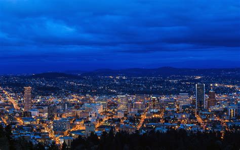 City Portland Oregon Cityscape City Lights Horizon Hills